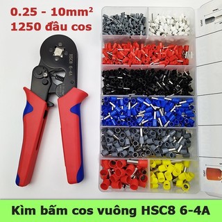 Kìm Bấm Cos Vuông HSC8 6-4A Tự Điều Chỉnh 0.25–10mm² Bộ Kìm Bấm Cos Kèm Hộp 1250 Đầu Cos Tròn Pin