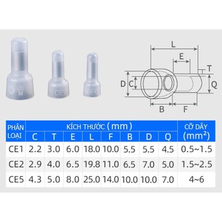 Cút Nối Dây Điện CE1X / CE2X / CE5X – Đầu Cos Nón Chụp Nối Dây Không Cần Quấn Băng Keo Cách Điện