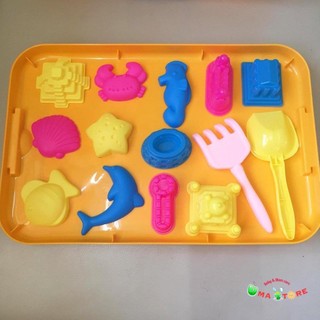 Đồ chơi cát động lực cao cấp không dính tay cho bé kèm hộp đựng, bộ khuôn lâu đài cát, sinh vật biển và xe công trình