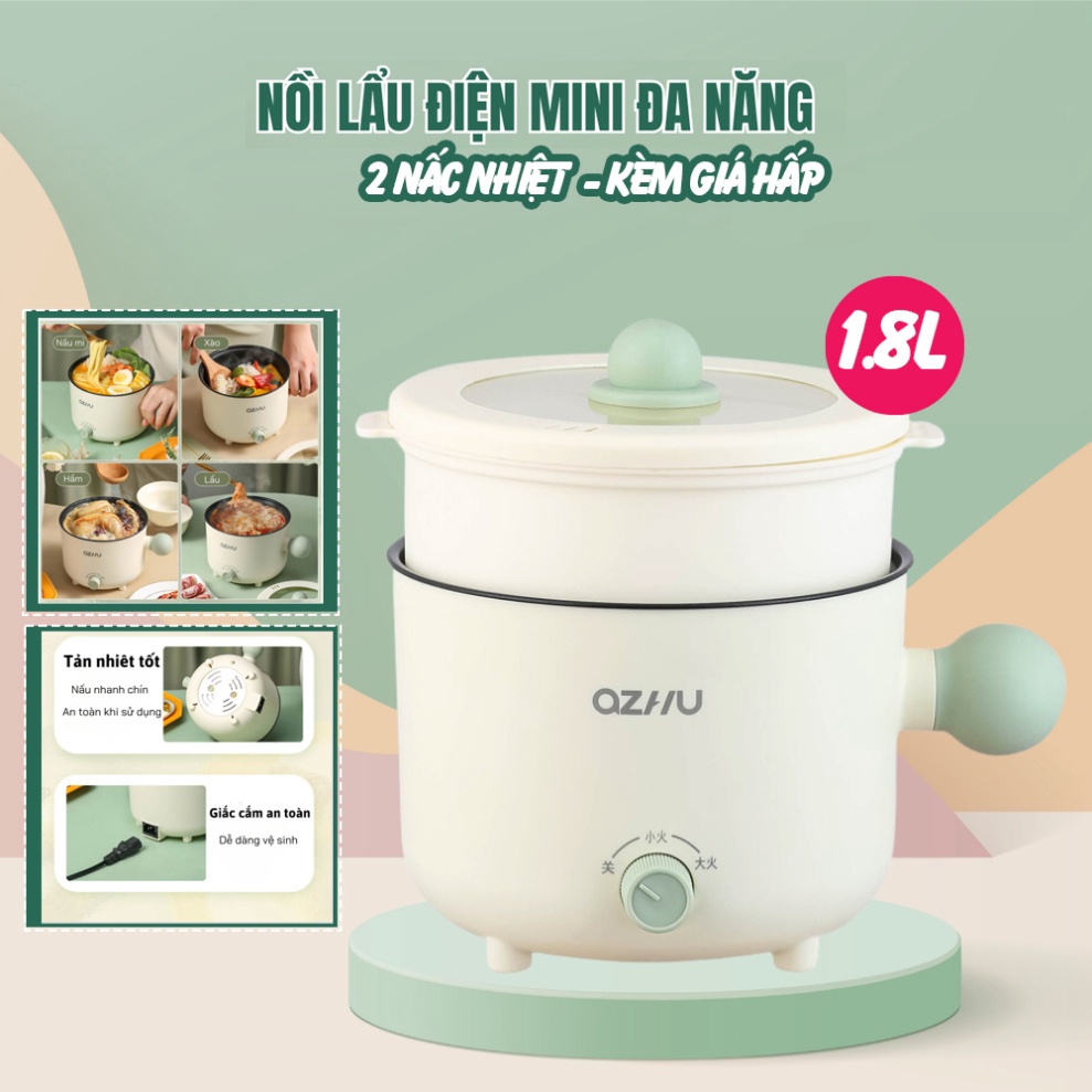 Nồi Lẩu AZHU Đa Năng, Nồi Hấp Mini 2 Nấc Nhiệt Kèm Giá Hấp Có Tay Cầm ...