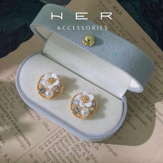 Khuyên tai nữ tròn cô dâu chuôi bạc 925 Her Accessories bông tai hoa đính kết thủ công phụ kiện nữ xinh BT186