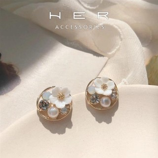 Khuyên tai nữ tròn cô dâu chuôi bạc 925 Her Accessories bông tai hoa đính kết thủ công phụ kiện nữ xinh BT186