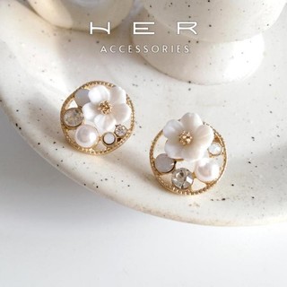 Khuyên tai nữ tròn cô dâu chuôi bạc 925 Her Accessories bông tai hoa đính kết thủ công phụ kiện nữ xinh BT186