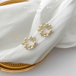 Khuyên tai nữ tròn cô dâu chuôi bạc 925 Her Accessories bông tai ngọc trai nhân tạo phụ kiện xinh - BT182