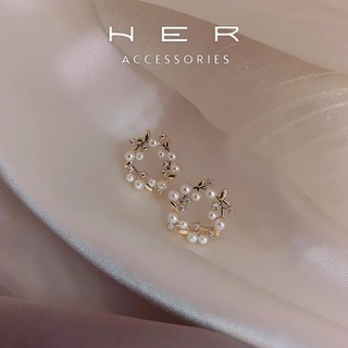Khuyên tai nữ tròn cô dâu chuôi bạc 925 Her Accessories bông tai ngọc trai nhân tạo phụ kiện xinh - BT182