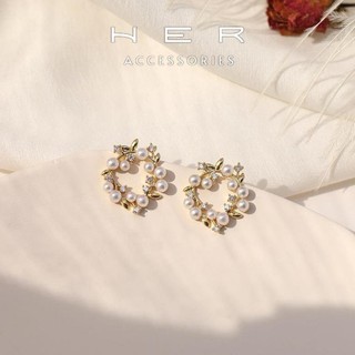 Khuyên tai nữ tròn cô dâu chuôi bạc 925 Her Accessories bông tai ngọc trai nhân tạo phụ kiện xinh - BT182