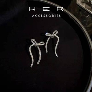 Khuyên tai dài đi tiệc đính đá chuôi bạc 925 Her Accessories Bông tai nơ phụ kiện nữ sang lấp lánh BT179