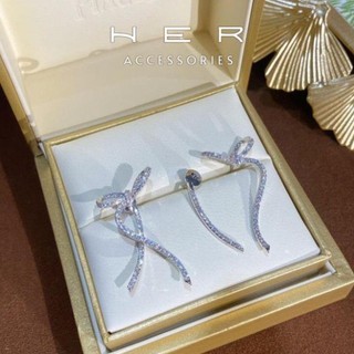 Khuyên tai dài đi tiệc đính đá chuôi bạc 925 Her Accessories Bông tai nơ phụ kiện nữ sang lấp lánh BT179