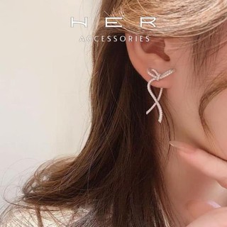 Khuyên tai dài đi tiệc đính đá chuôi bạc 925 Her Accessories Bông tai nơ phụ kiện nữ sang lấp lánh BT179