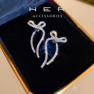 Khuyên tai dài đi tiệc đính đá chuôi bạc 925 Her Accessories Bông tai nơ phụ kiện nữ sang lấp lánh BT179