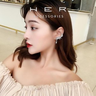 Khuyên tai nữ thiết kế chuôi bạc 925 Her Accessories Bông tai cánh thiên thần đính đá phụ kiện đẹp BT173