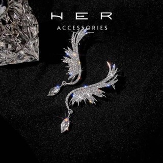 Khuyên tai nữ thiết kế chuôi bạc 925 Her Accessories Bông tai cánh thiên thần đính đá phụ kiện đẹp BT173