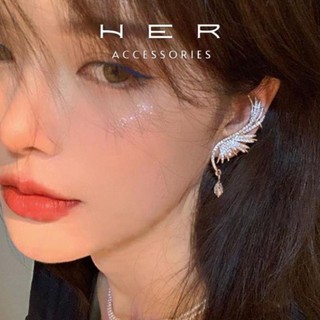 Khuyên tai nữ thiết kế chuôi bạc 925 Her Accessories Bông tai cánh thiên thần đính đá phụ kiện đẹp BT173