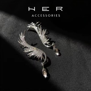 Khuyên tai nữ thiết kế chuôi bạc 925 Her Accessories Bông tai cánh thiên thần đính đá phụ kiện đẹp BT173