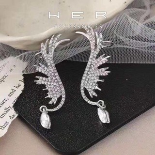 Khuyên tai nữ thiết kế chuôi bạc 925 Her Accessories Bông tai cánh thiên thần đính đá phụ kiện đẹp BT173