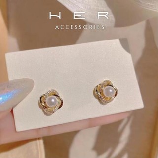 Khuyên tai nữ chuôi bạc 925 Her Accessories Bông tai hình xoắn phối ngọc trai nhân tạo phụ kiện xinh BT165
