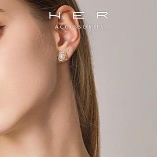 Khuyên tai nữ chuôi bạc 925 Her Accessories Bông tai hình xoắn phối ngọc trai nhân tạo phụ kiện xinh BT165