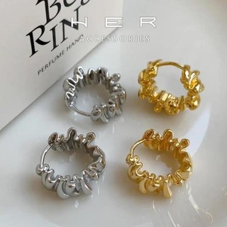 Khuyên tai nữ (màu vàng) tròn chuôi bạc 925 Her Accessories Bông tai viền xoắn phụ kiện cá tính độc đáo BT164