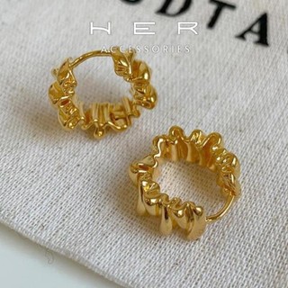 Khuyên tai nữ (màu vàng) tròn chuôi bạc 925 Her Accessories Bông tai viền xoắn phụ kiện cá tính độc đáo BT164