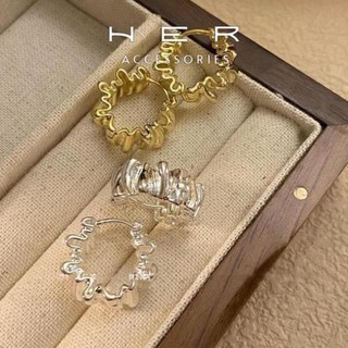Khuyên tai nữ (màu vàng) tròn chuôi bạc 925 Her Accessories Bông tai viền xoắn phụ kiện cá tính độc đáo BT164