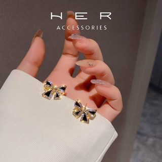 Khuyên tai nữ hình nơ xinh xắn đính đá Her Accessories phụ kiện dễ thương, thanh lịch - BT158