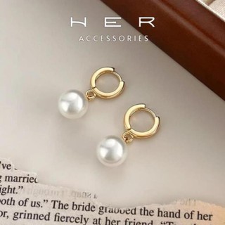 (Mới) Khuyên tai nữ chuôi bạc s925 Her Accessories thả ngọc trai nhân tạo PC Retro cổ điển thanh lịch - BT147