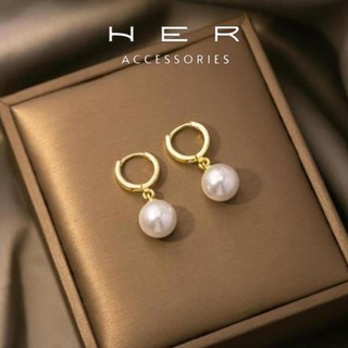 (Mới) Khuyên tai nữ chuôi bạc s925 Her Accessories thả ngọc trai nhân tạo PC Retro cổ điển thanh lịch - BT147