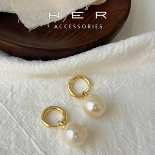 (Mới) Khuyên tai nữ chuôi bạc s925 Her Accessories thả ngọc trai nhân tạo PC Retro cổ điển thanh lịch - BT147