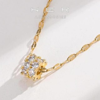 (Không hoen gỉ) Dây chuyền titan cao cấp charm trụ hottrend Her Accessories trang sức nữ màu vàng sang trọng - VC139