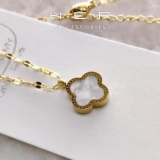 Dây chuyền titan cao cấp cỏ 4 lá 2 mặt Her Accessories vòng cổ không gỉ phụ kiện nữ sang trọng - VC141