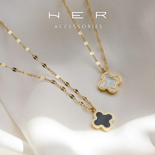 Dây chuyền titan cao cấp cỏ 4 lá 2 mặt Her Accessories vòng cổ không gỉ phụ kiện nữ sang trọng - VC141