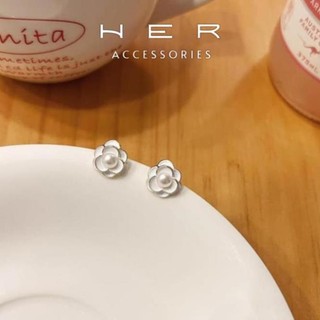 Khuyên tai nữ chuôi bạc 925 Her Accessories hoa trà khảm xà cừ phụ kiện trang sức nữ thanh lịch, sang chảnh - BT132