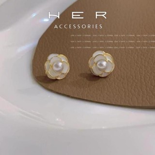 Khuyên tai nữ chuôi bạc 925 Her Accessories hoa trà khảm xà cừ phụ kiện trang sức nữ thanh lịch, sang chảnh - BT132