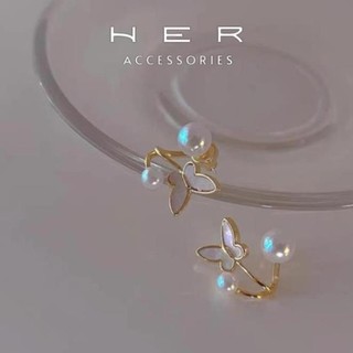 Khuyên tai nữ chuôi bạc 925 Her Accessories hồ điệp phối châu phụ kiện nữ thanh lịch - BT129