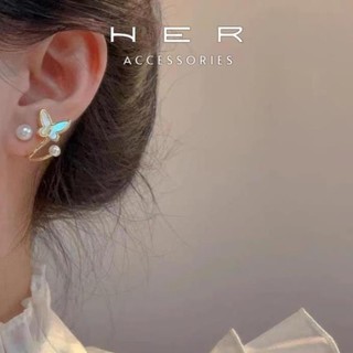 Khuyên tai nữ chuôi bạc 925 Her Accessories hồ điệp phối châu phụ kiện nữ thanh lịch - BT129