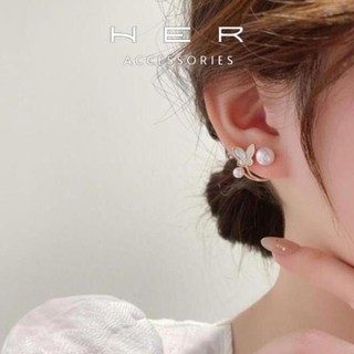 Khuyên tai nữ chuôi bạc 925 Her Accessories hồ điệp phối châu phụ kiện nữ thanh lịch - BT129
