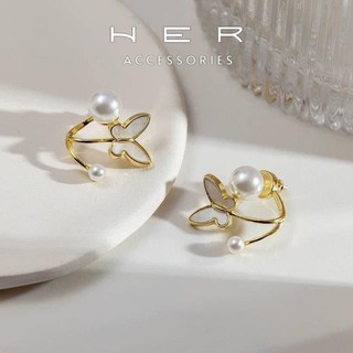 Khuyên tai nữ chuôi bạc 925 Her Accessories hồ điệp phối châu phụ kiện nữ thanh lịch - BT129