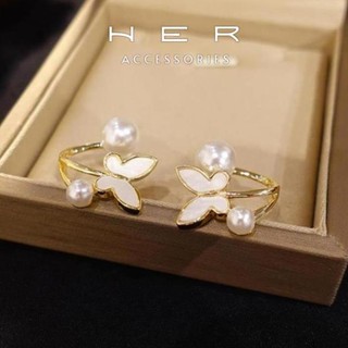 Khuyên tai nữ chuôi bạc 925 Her Accessories hồ điệp phối châu phụ kiện nữ thanh lịch - BT129