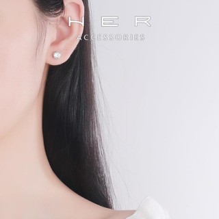Bông tai nữ nụ đính đá chuôi bạc 925 Her Accessories khuyên tai tròn basic phụ kiện - BT121