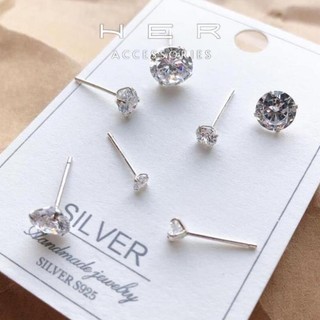 Bông tai nữ nụ đính đá chuôi bạc 925 Her Accessories khuyên tai tròn basic phụ kiện - BT121