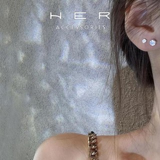 Bông tai nữ nụ đính đá chuôi bạc 925 Her Accessories khuyên tai tròn basic phụ kiện - BT121