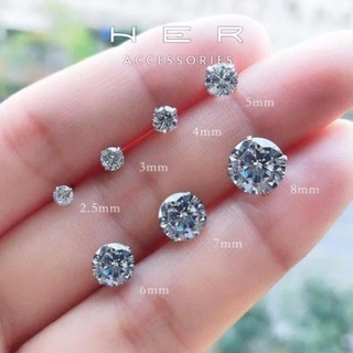 Bông tai nữ nụ đính đá chuôi bạc 925 Her Accessories khuyên tai tròn basic phụ kiện - BT121