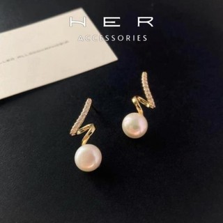Khuyên tai nữ chuôi bạc s925 Her Accessories thả ngọc trai nhân tạo  phụ kiện nữ thanh lịch - BT127