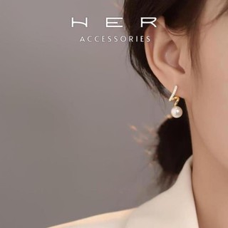 Khuyên tai nữ chuôi bạc s925 Her Accessories thả ngọc trai nhân tạo  phụ kiện nữ thanh lịch - BT127