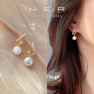 Khuyên tai nữ chuôi bạc s925 Her Accessories thả ngọc trai nhân tạo  phụ kiện nữ thanh lịch - BT127