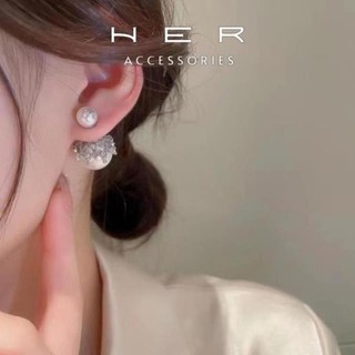 Khuyên tai nữ chuôi bạc s925 Her Accessories đính ngọc trai nhân tạo 2 mặt phụ kiện nữ thanh lịch - BT124