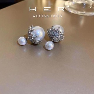 Khuyên tai nữ chuôi bạc s925 Her Accessories đính ngọc trai nhân tạo 2 mặt phụ kiện nữ thanh lịch - BT124