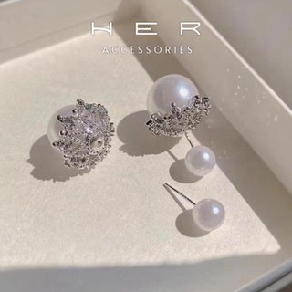 Khuyên tai nữ chuôi bạc s925 Her Accessories đính ngọc trai nhân tạo 2 mặt phụ kiện nữ thanh lịch - BT124