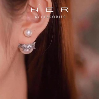 Khuyên tai nữ chuôi bạc s925 Her Accessories đính ngọc trai nhân tạo 2 mặt phụ kiện nữ thanh lịch - BT124