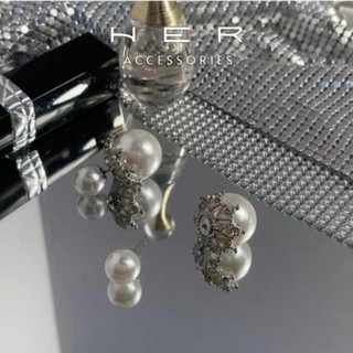 Khuyên tai nữ chuôi bạc s925 Her Accessories đính ngọc trai nhân tạo 2 mặt phụ kiện nữ thanh lịch - BT124
